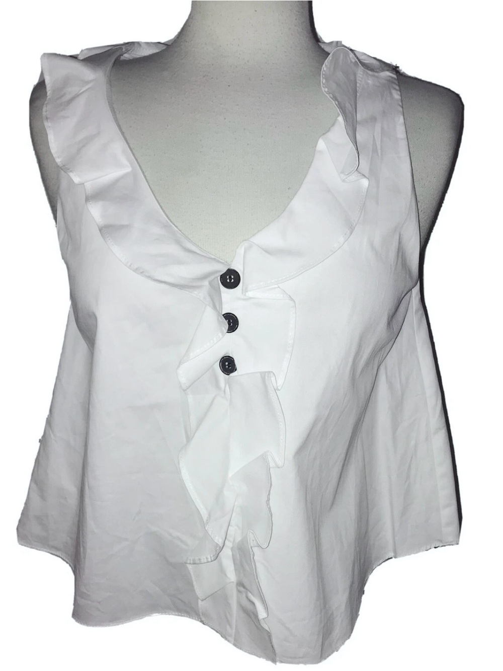 NWT Zara White Sleeveless V-Neck Crop Top Blouse w/ Black Buttons
